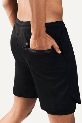 Veleur Limitless 2-in-1 Shorts für Herren, mit Dry Tech Compression Layer, Handy-Innentasche und drei Reißverschlusstaschen, ideal für Workouts