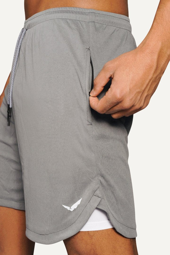 Veleur Limitless 2-in-1 Shorts für Herren, mit Dry Tech Compression Layer, Handy-Innentasche und drei Reißverschlusstaschen, ideal für Workouts